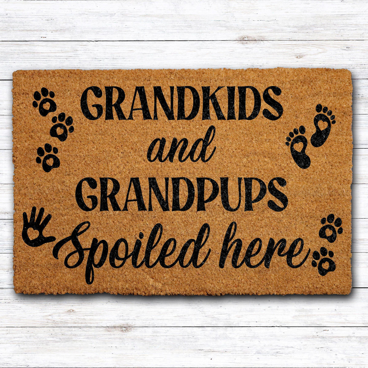 Grandkids and Grandpups Spoiled Here Doormat, Grandma Welcome Mat, Family and Pet Doormat