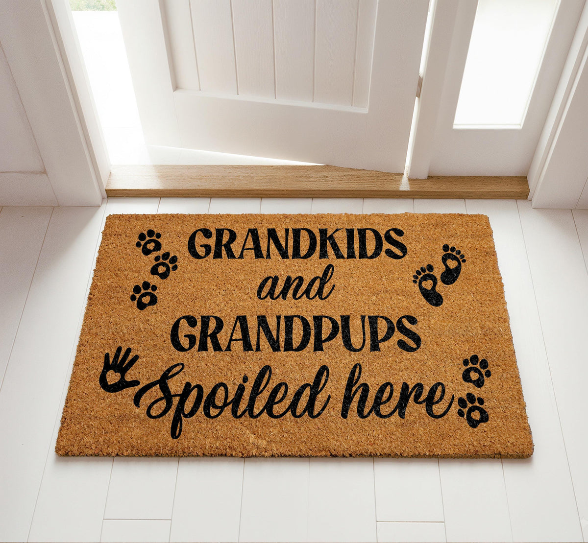 Grandkids and Grandpups Spoiled Here Doormat, Grandma Welcome Mat, Family and Pet Doormat