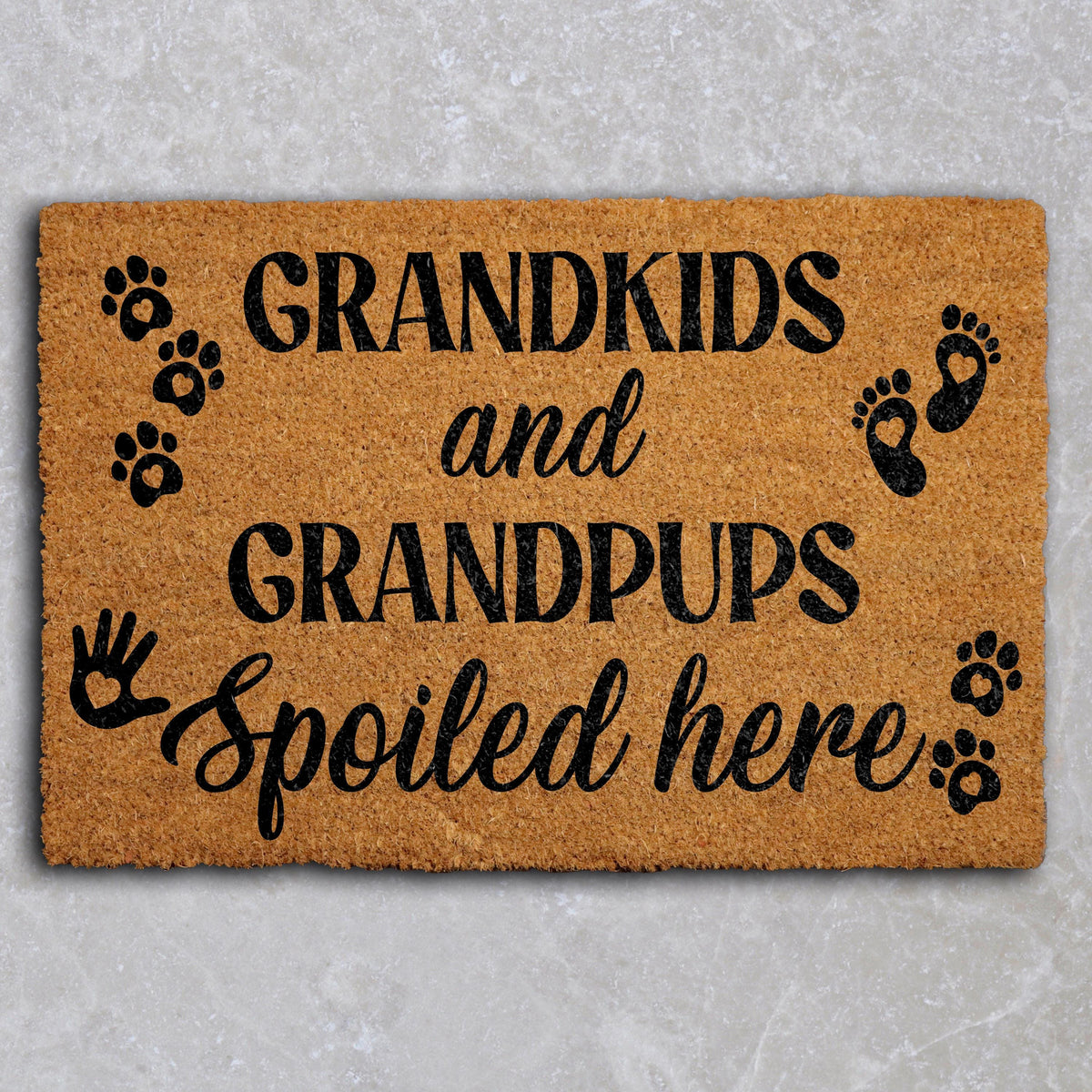 Grandkids and Grandpups Spoiled Here Doormat, Grandma Welcome Mat, Family and Pet Doormat