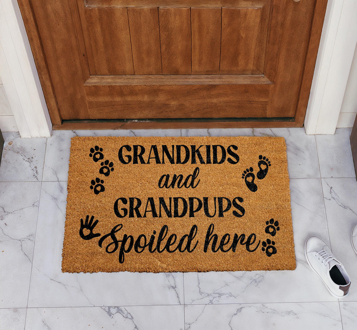 Grandkids and Grandpups Spoiled Here Doormat, Grandma Welcome Mat, Family and Pet Doormat