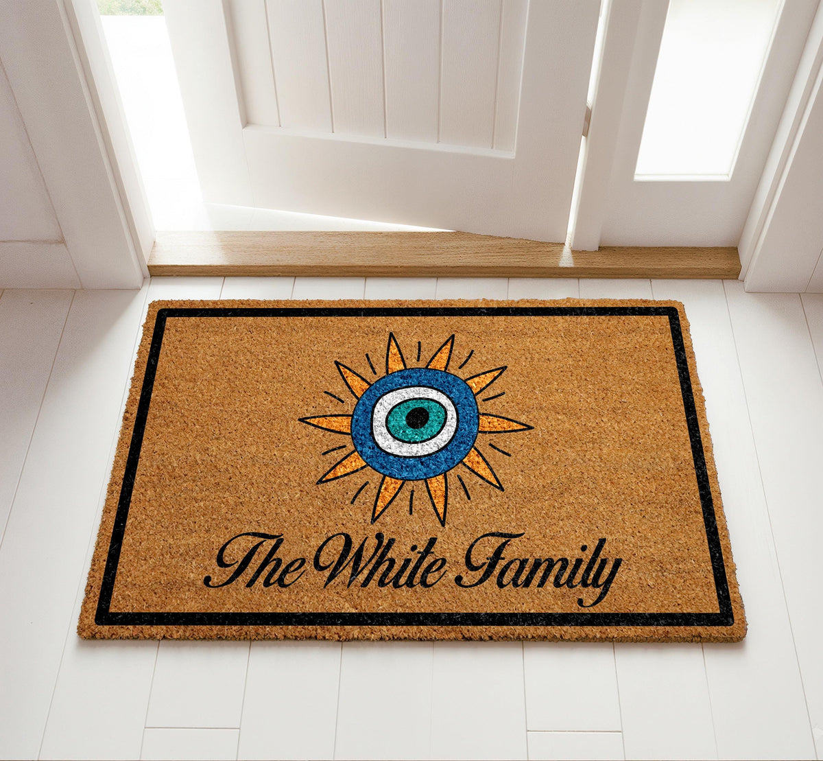 Evil Eye Doormat, Custom Family Welcome Mat, Personalized Doormat, Spiritual Door Mat