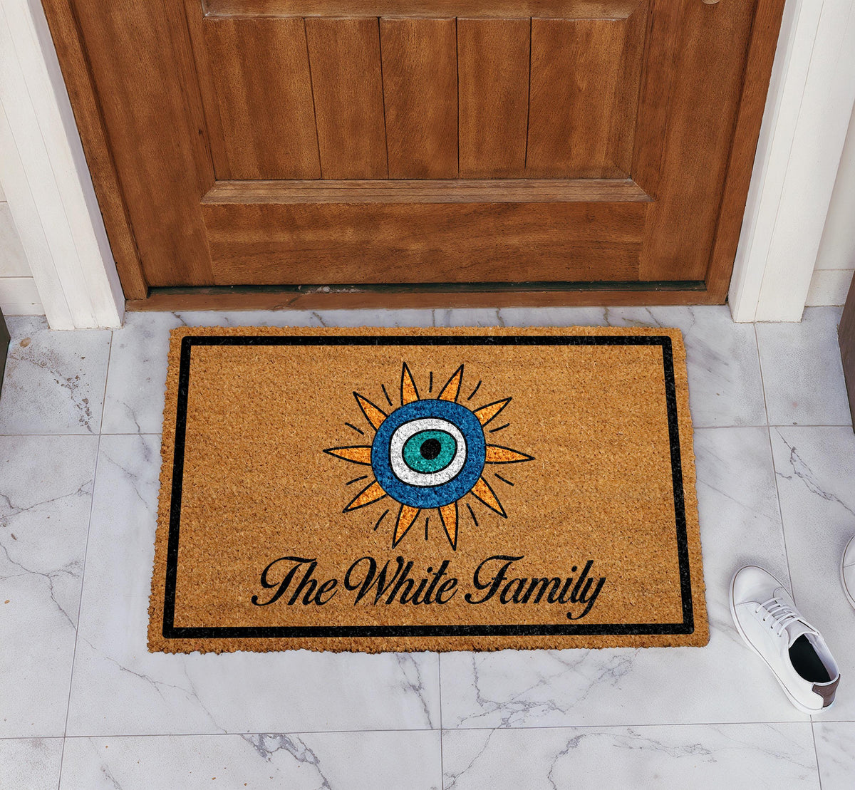 Evil Eye Doormat, Custom Family Welcome Mat, Personalized Doormat, Spiritual Door Mat