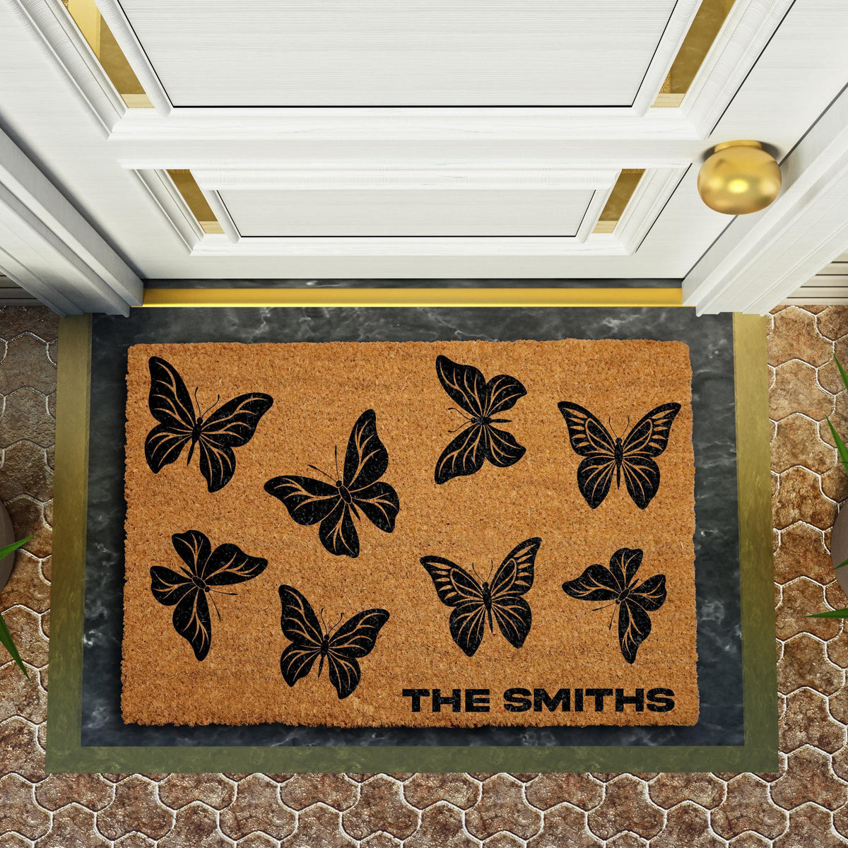 Butterfly Doormat, Custom Family Welcome Mat, Personalized Family Mat, Elegant Door Mat