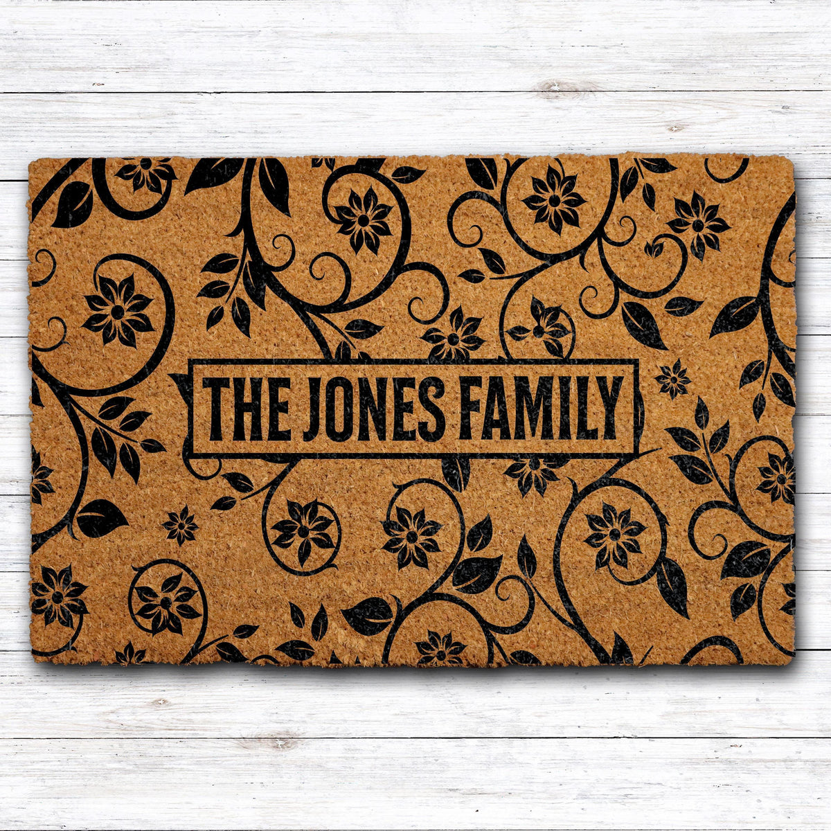 Personalized Family Doormat, Floral Welcome Mat, Custom Family Name Door Mat