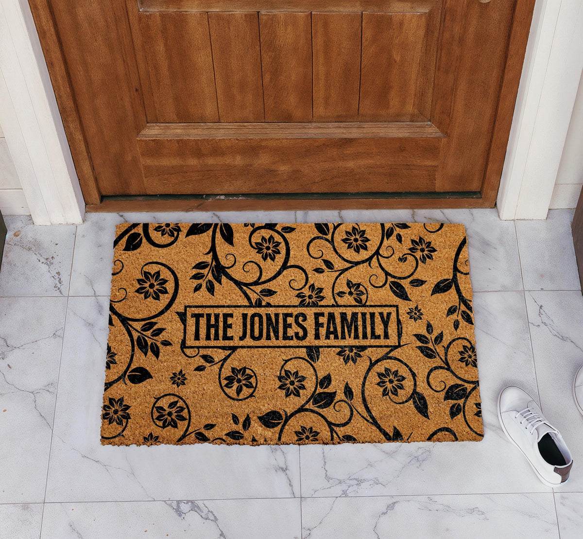 Personalized Family Doormat, Floral Welcome Mat, Custom Family Name Door Mat
