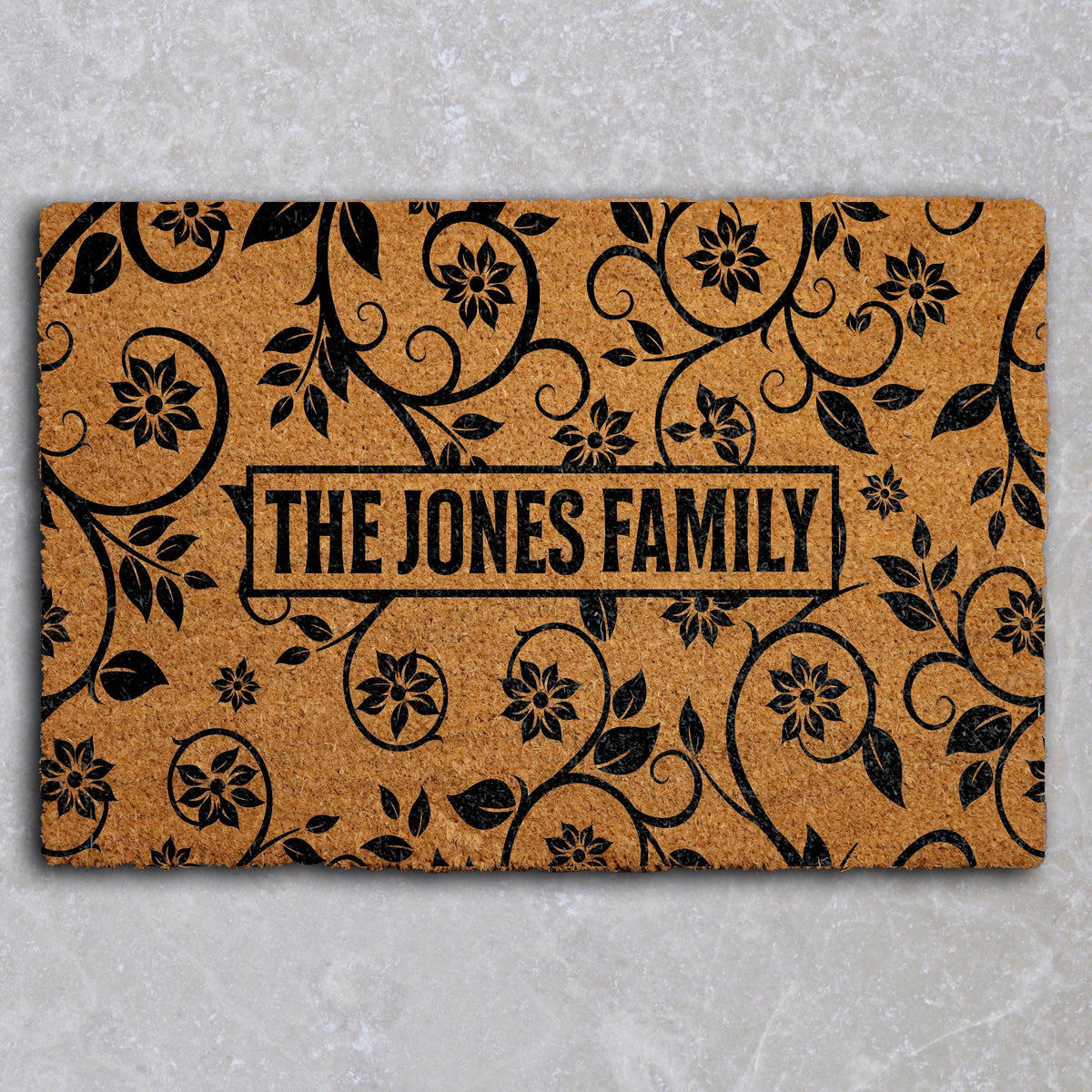 Personalized Family Doormat, Floral Welcome Mat, Custom Family Name Door Mat