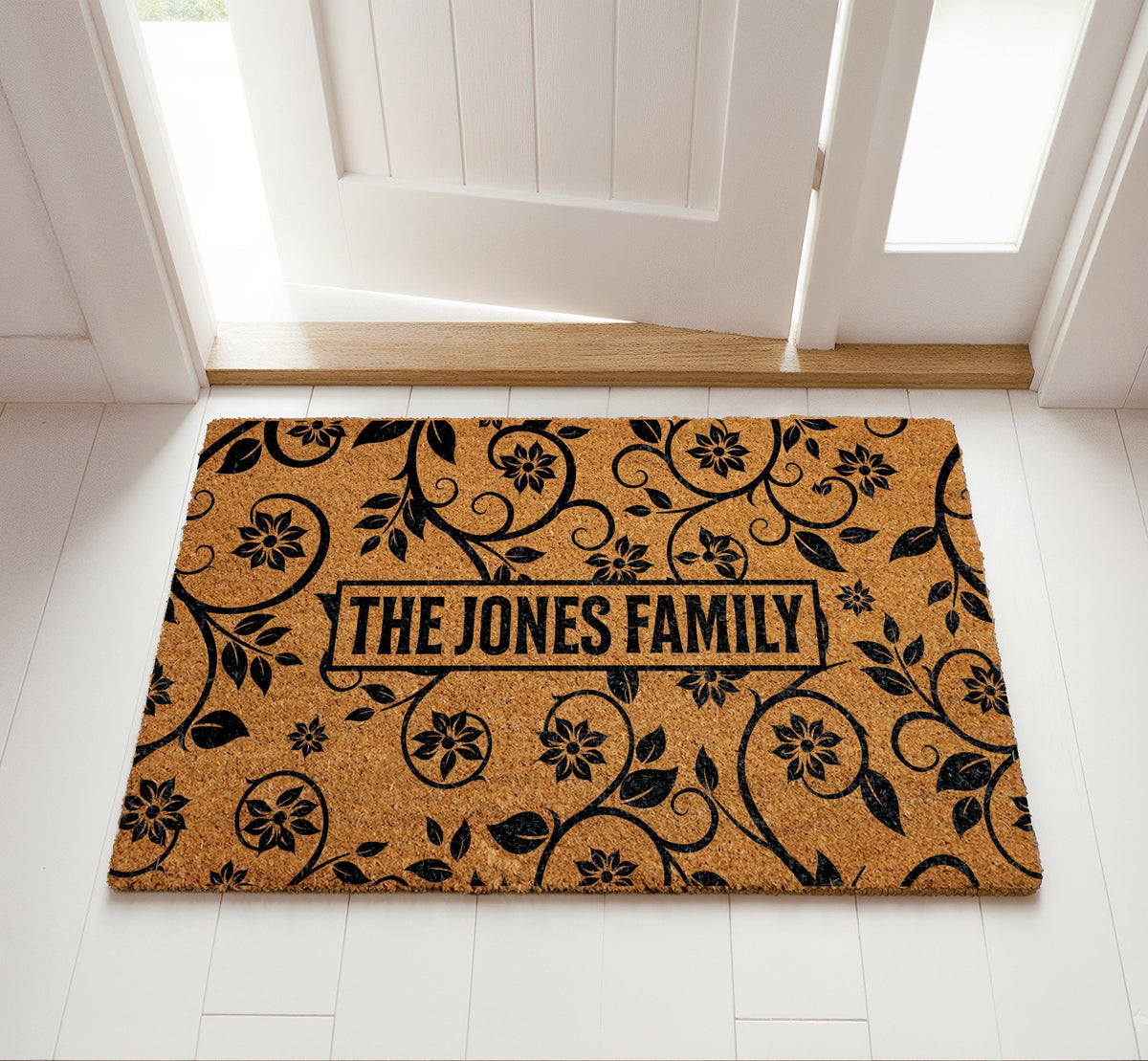 Personalized Family Doormat, Floral Welcome Mat, Custom Family Name Door Mat