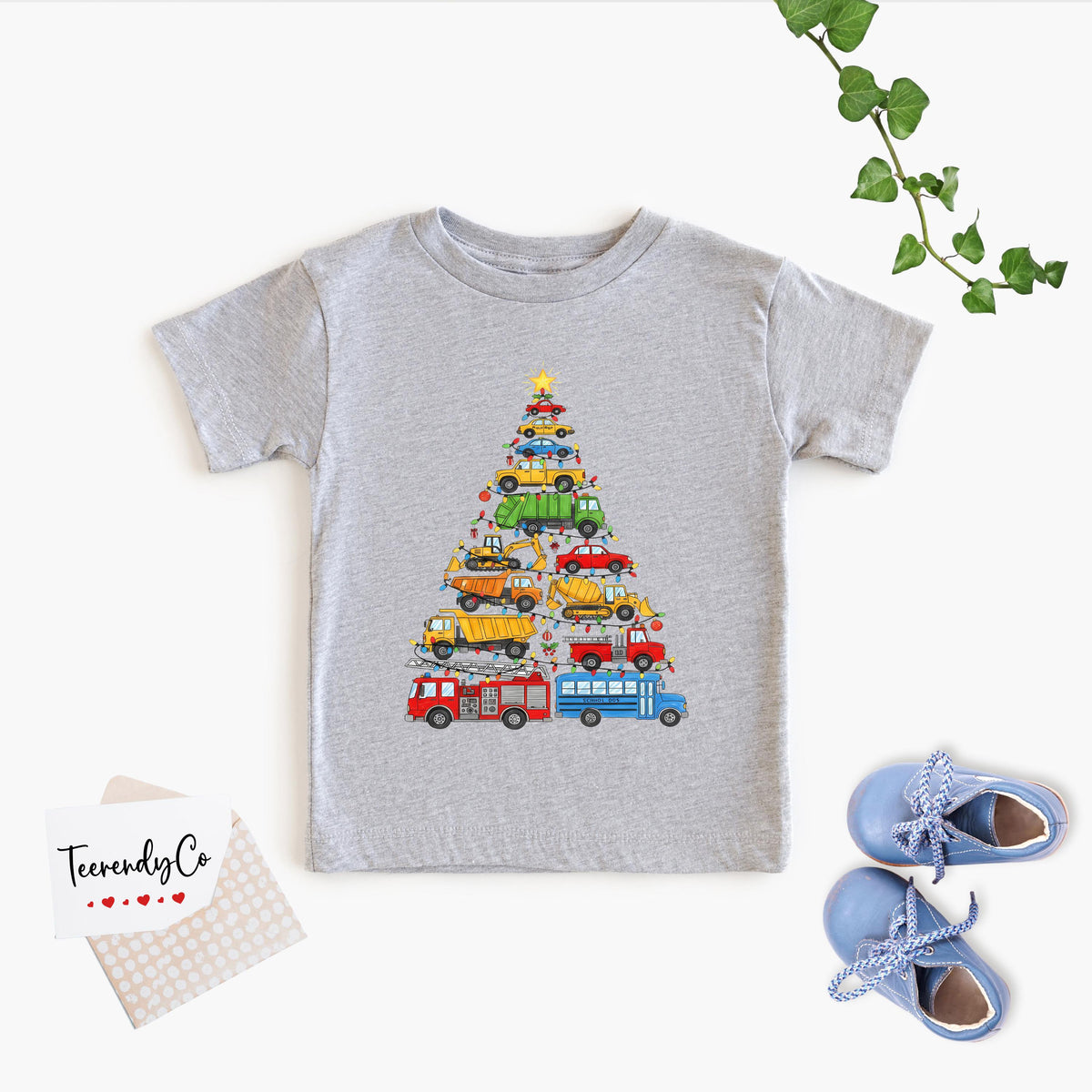 Christmas Cars Tree Shirt, Merry Xms Construction Tee, Holiday Family Sweatshirt