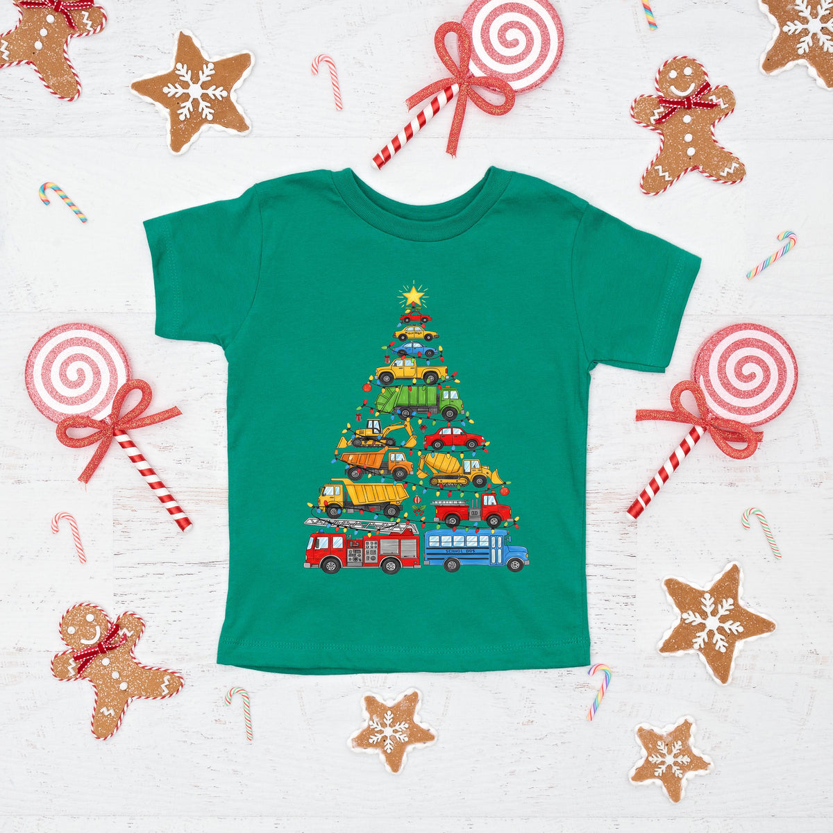 Christmas Cars Tree Shirt, Merry Xms Construction Tee, Holiday Family Sweatshirt