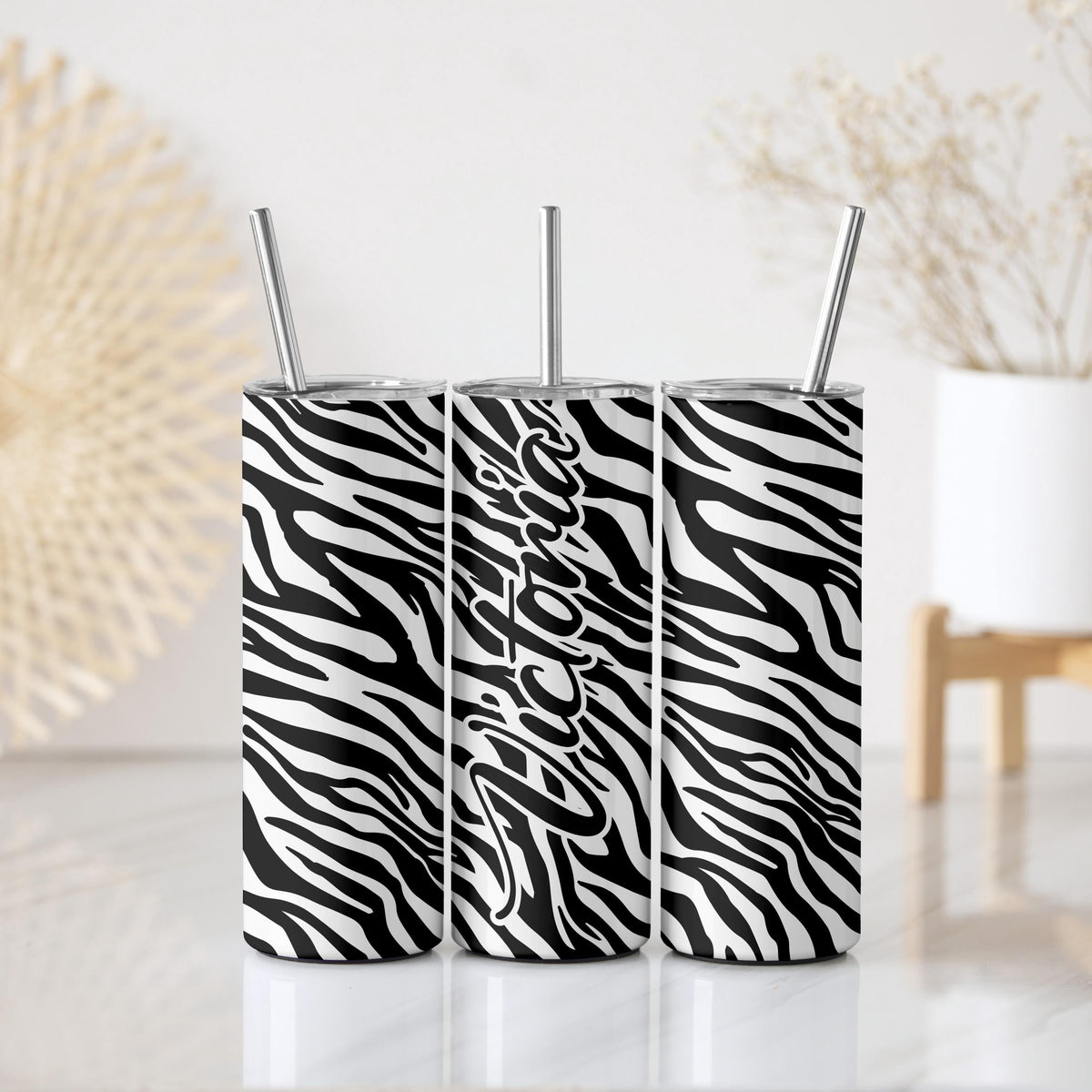 Personalized Animal Print Tumbler With Straw, Fashionable Birthday Gift For Women
