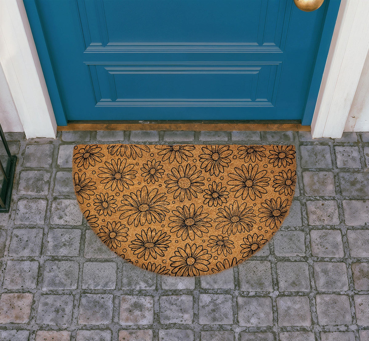 Daisy Flower Doormat, Natural Coir Welcome Mat, Minimalist Floral Entryway Rug