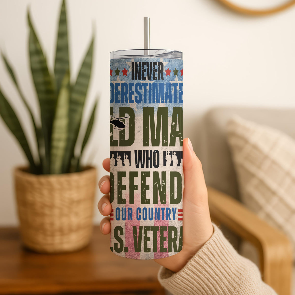 U.S. Veteran Tumbler, Never Underestimate an Old Man Gift, US Army Cup