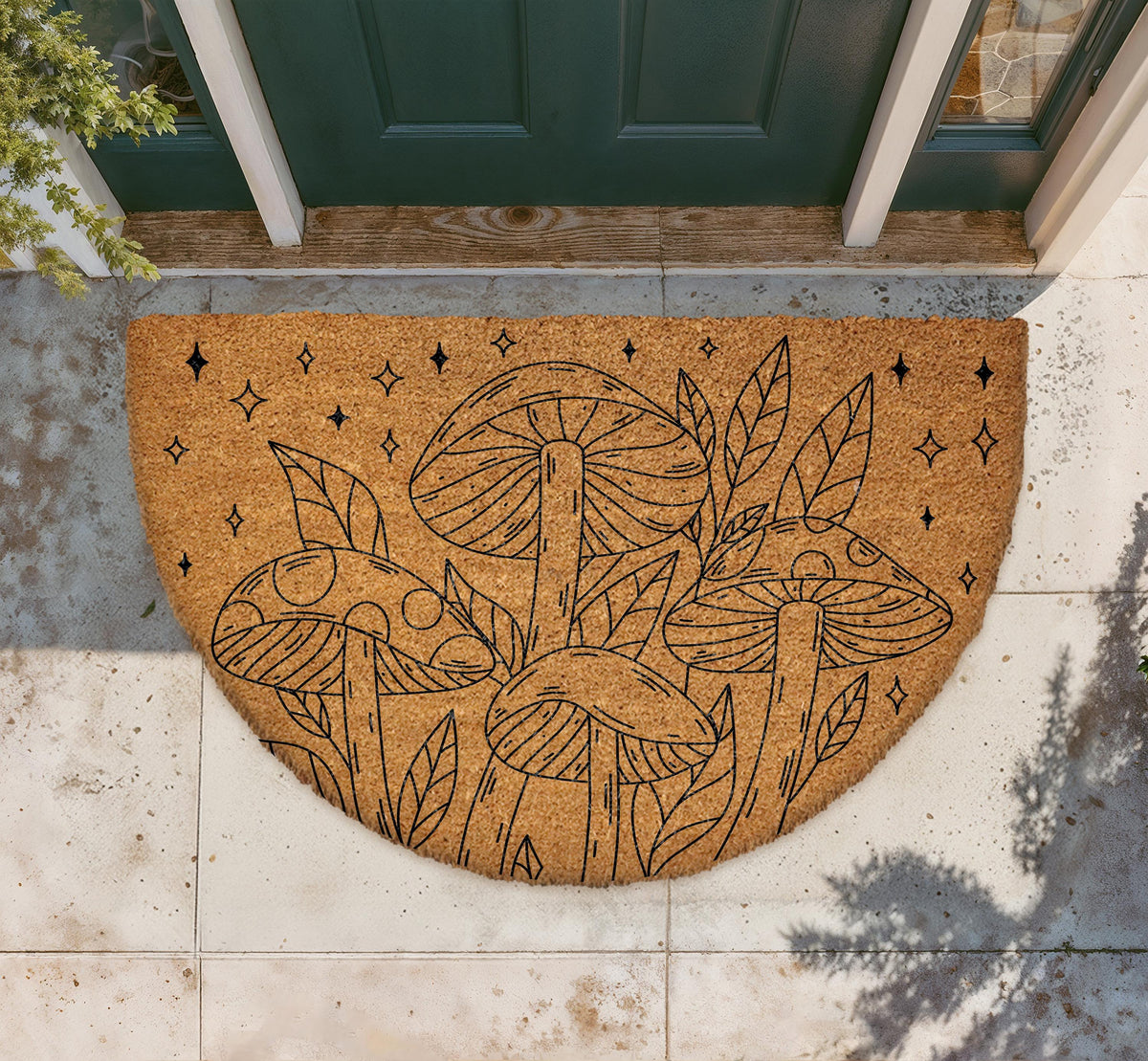 Whimsical Mushroom Doormat, Boho Botanical Forest Welcome Mat, Fungi Nature Home Decor