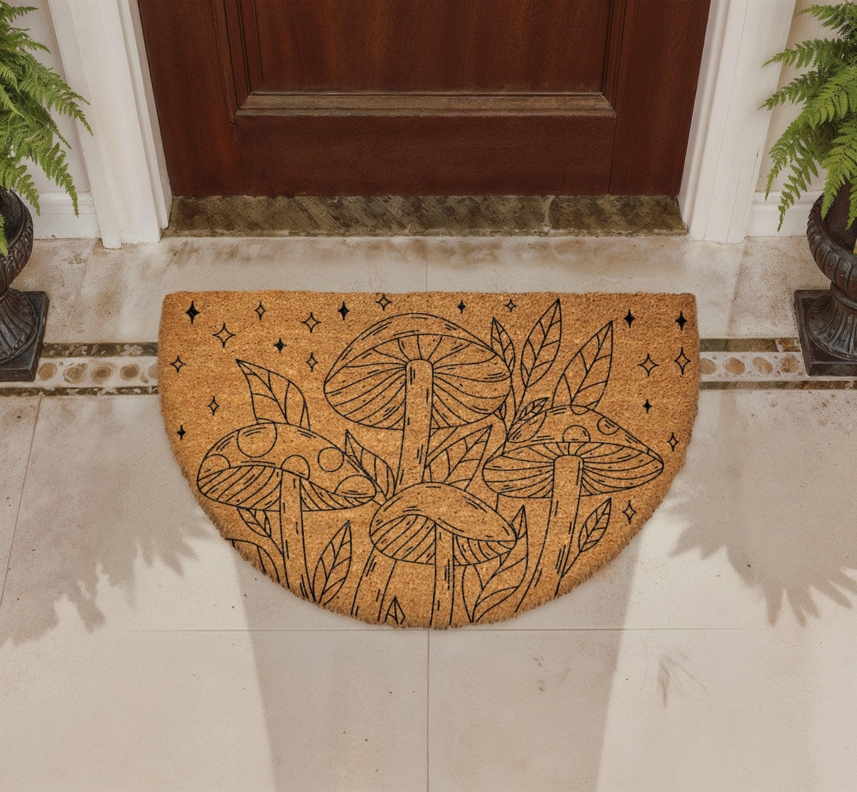 Whimsical Mushroom Doormat, Boho Botanical Forest Welcome Mat, Fungi Nature Home Decor
