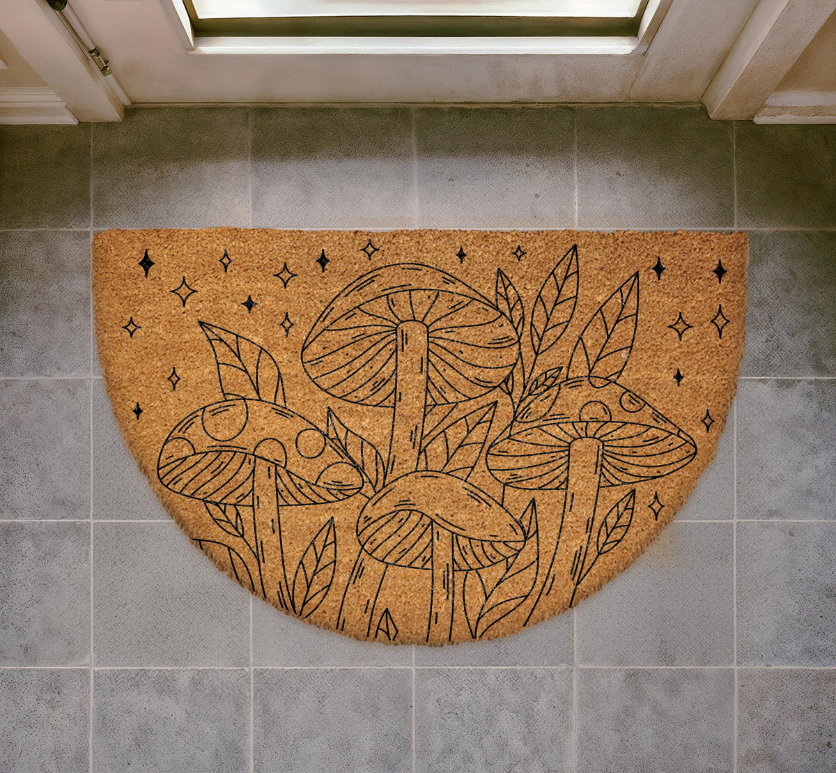 Whimsical Mushroom Doormat, Boho Botanical Forest Welcome Mat, Fungi Nature Home Decor