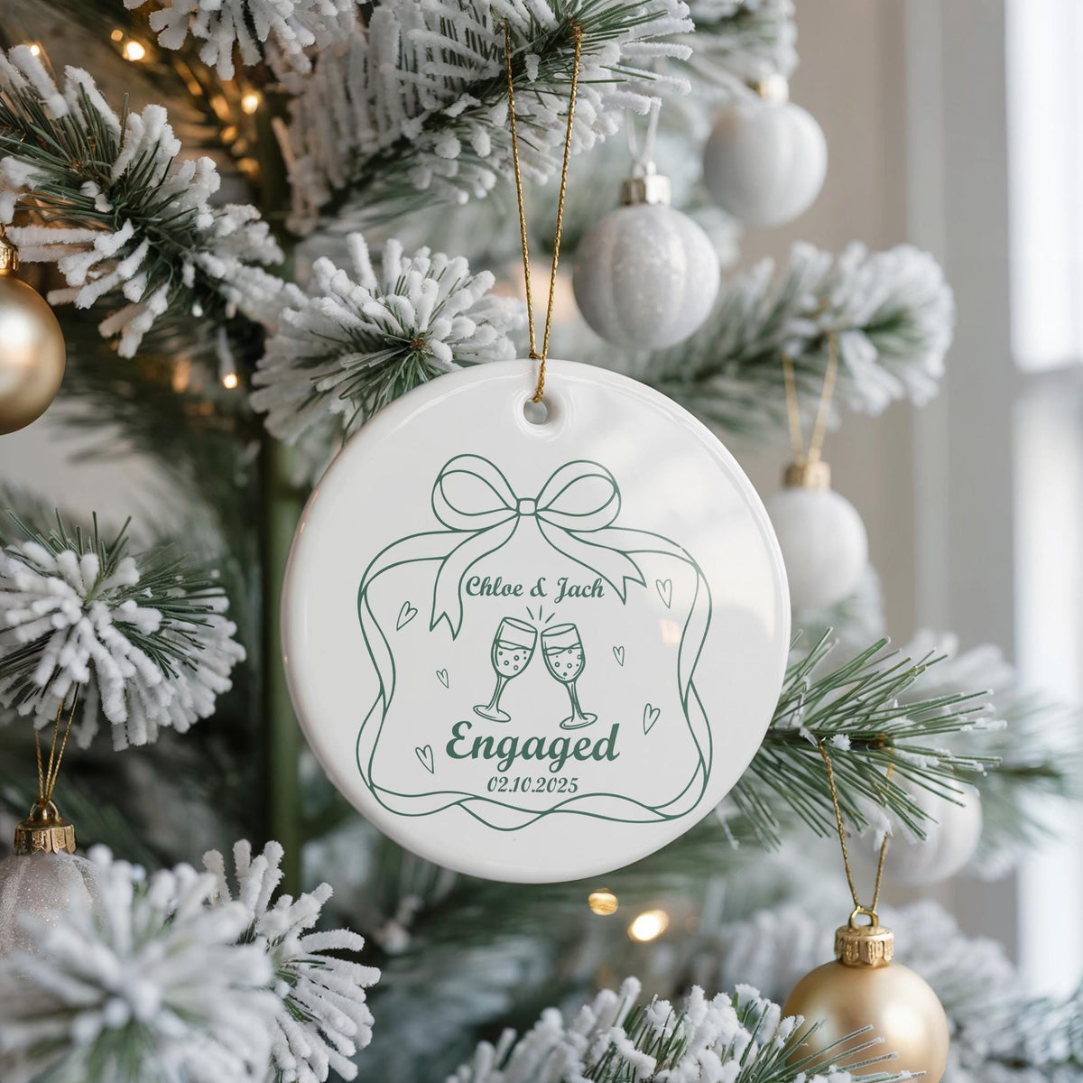 Personalized Engagement Christmas Ornament, Ceramic Couple Keepsake