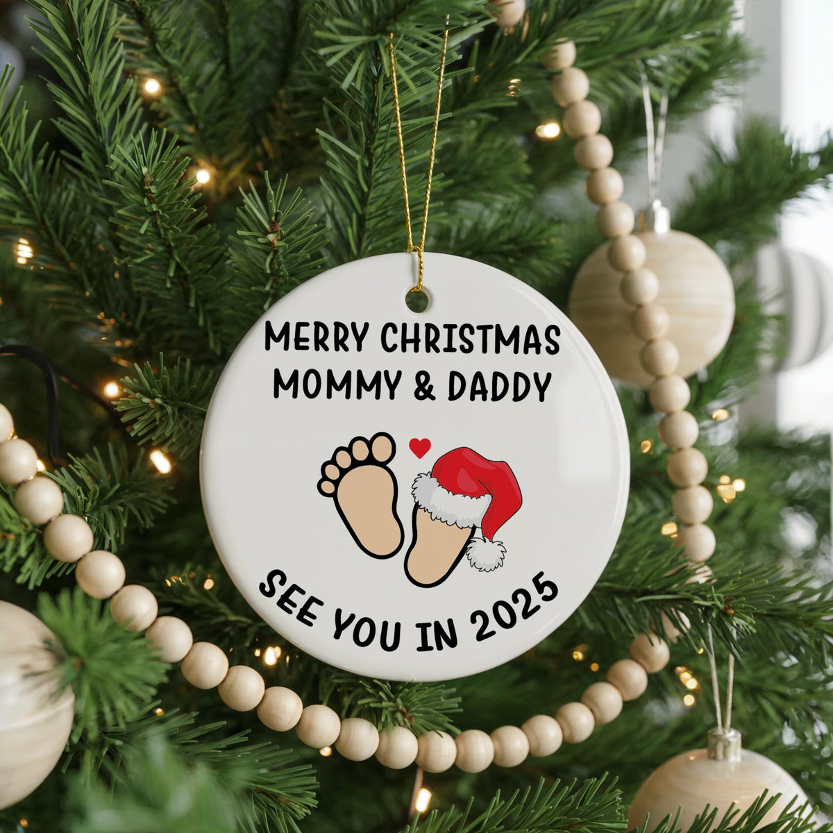 Pregnancy Announcement Christmas Ornament, Ceramic Baby Reveal