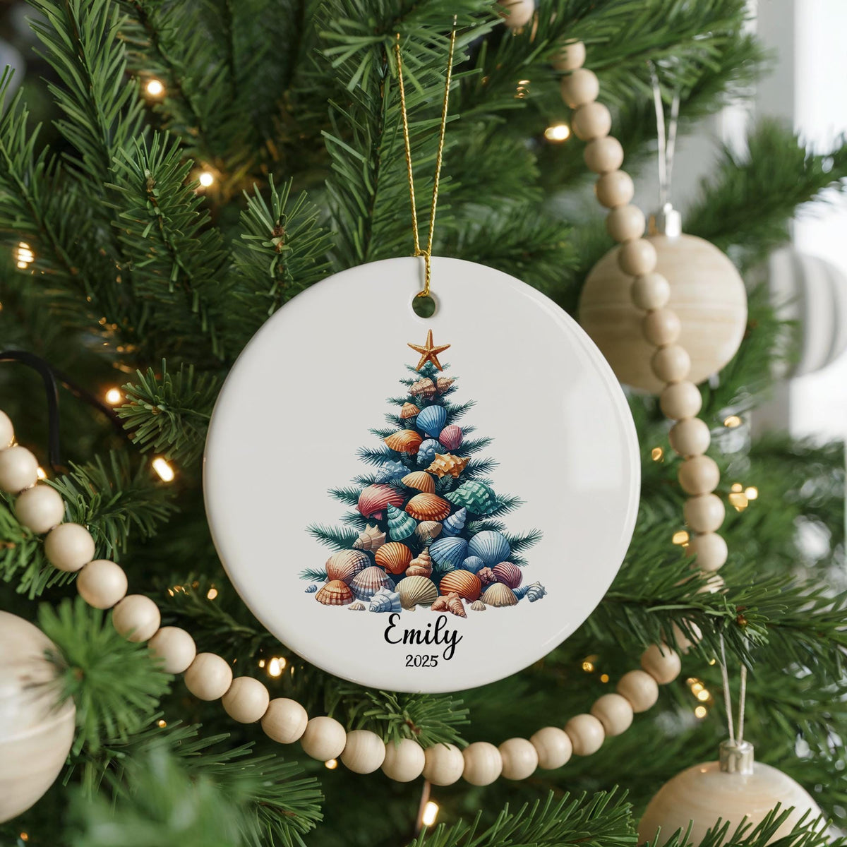 Coastal Christmas Ornament, Starfish Seashell Tree, Custom Keepsake
