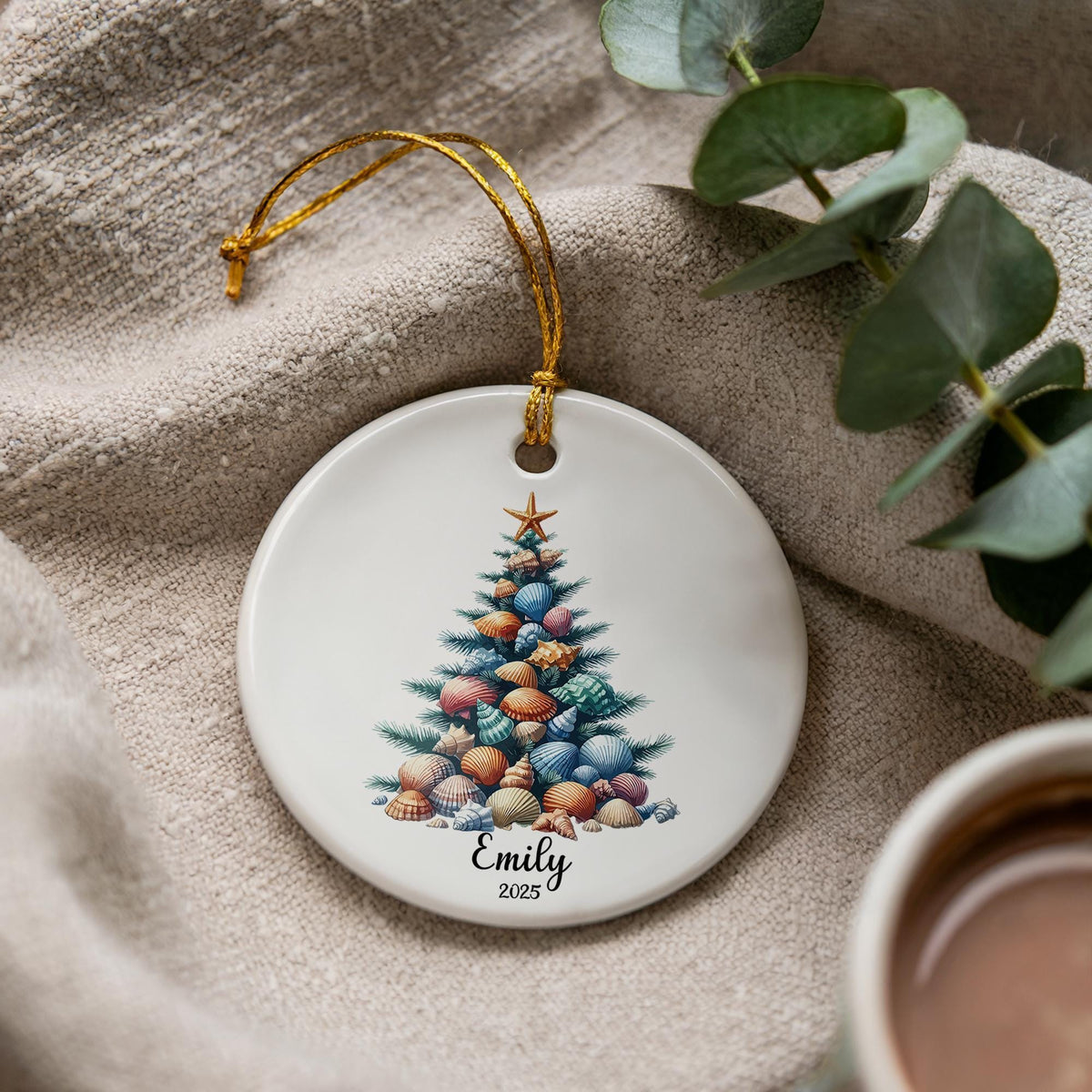 Coastal Christmas Ornament, Starfish Seashell Tree, Custom Keepsake