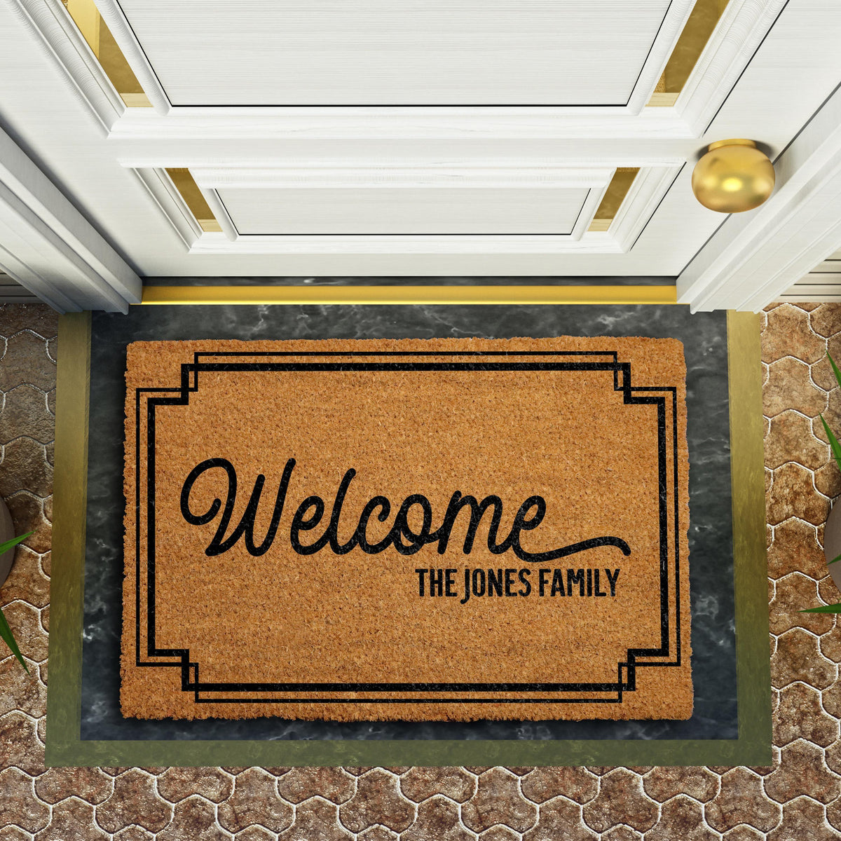 Personalized Welcome Mat, Custom Family Name Doormat, Elegant Front Porch Coir Rug