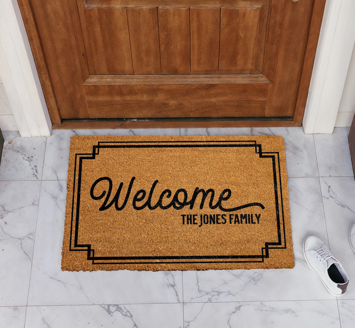 Personalized Welcome Mat, Custom Family Name Doormat, Elegant Front Porch Coir Rug