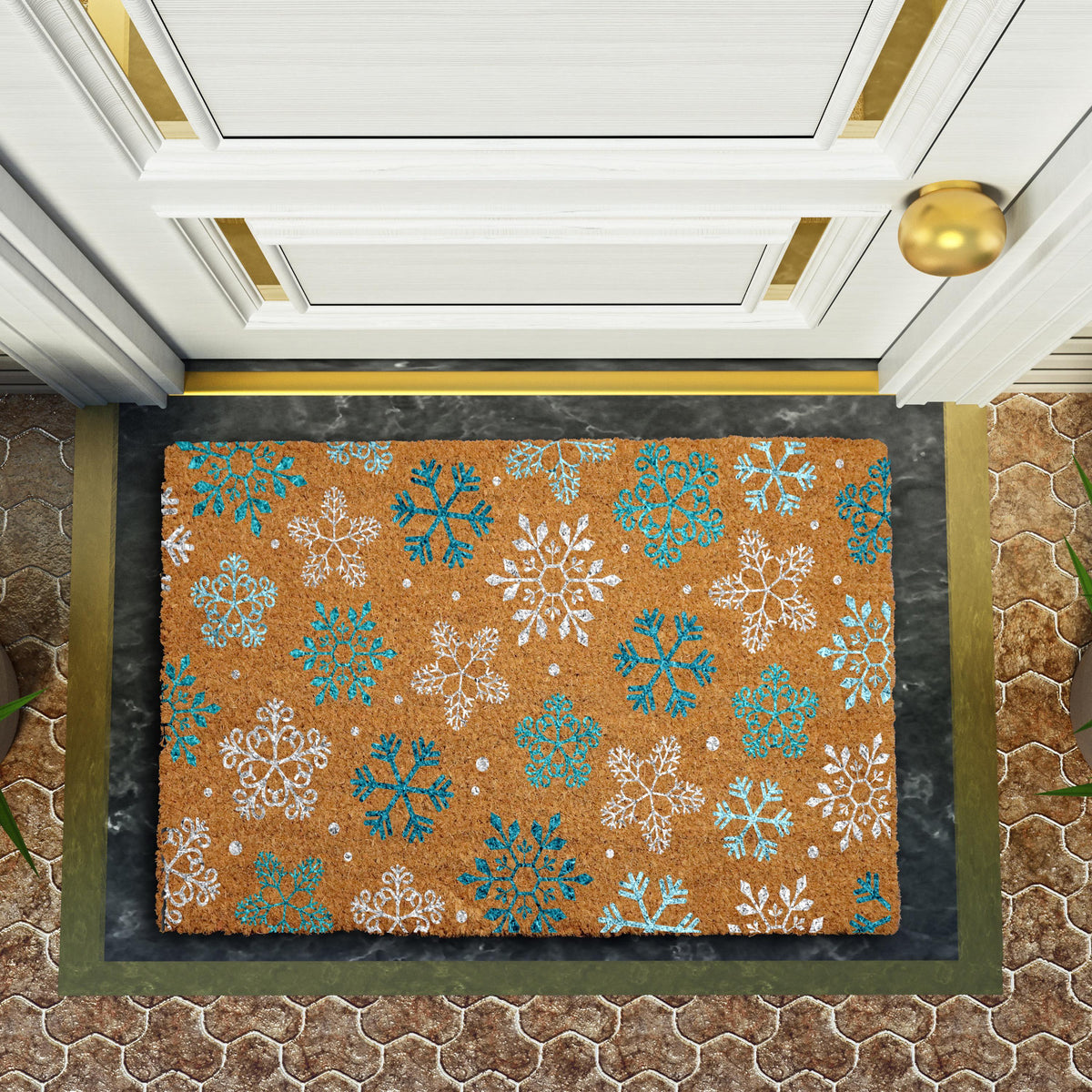 Winter Snowflake Doormat, Colorful Snowflakes Pattern Welcome Mat, Christmas Holiday Gift