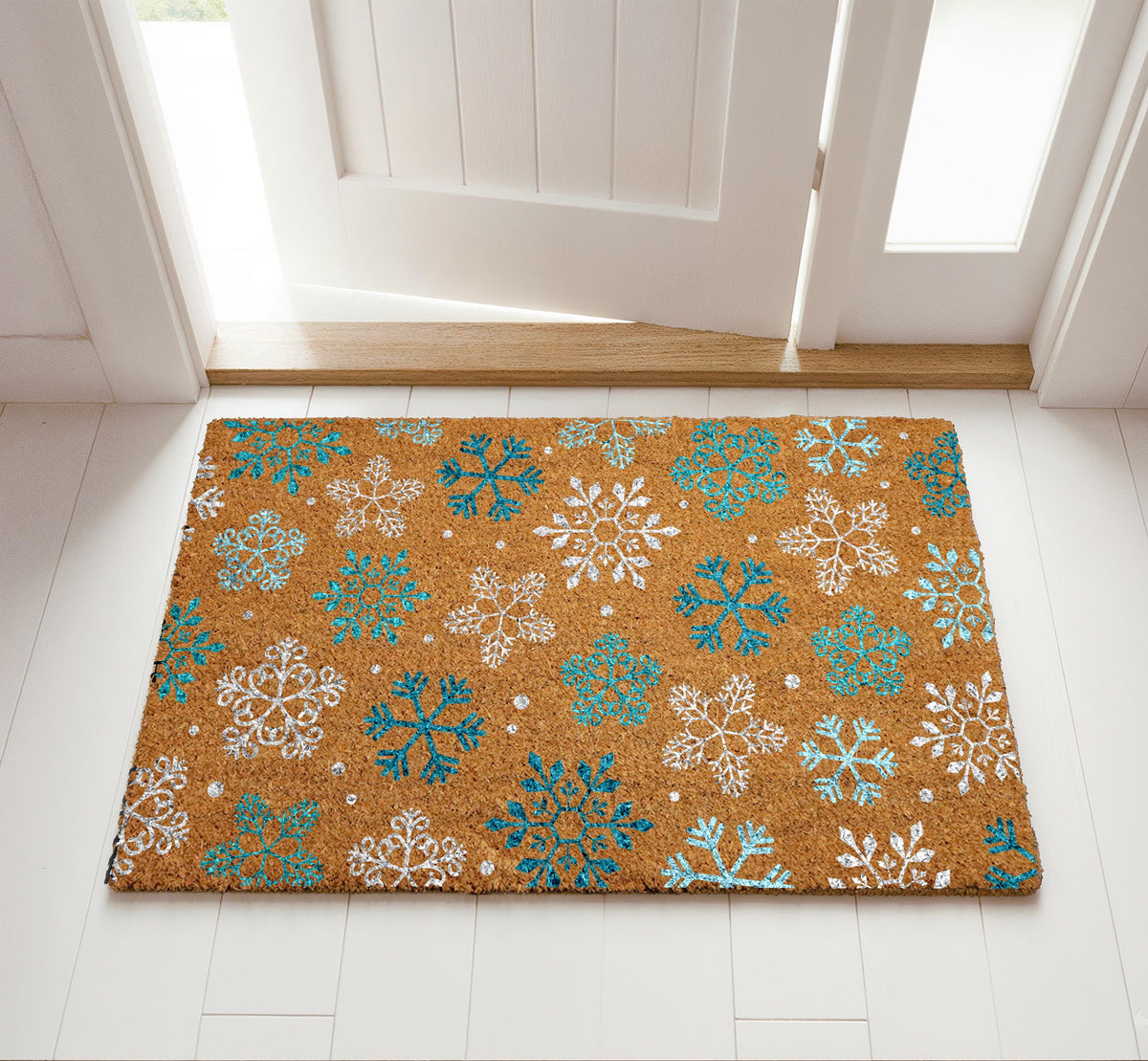 Winter Snowflake Doormat, Colorful Snowflakes Pattern Welcome Mat, Christmas Holiday Gift