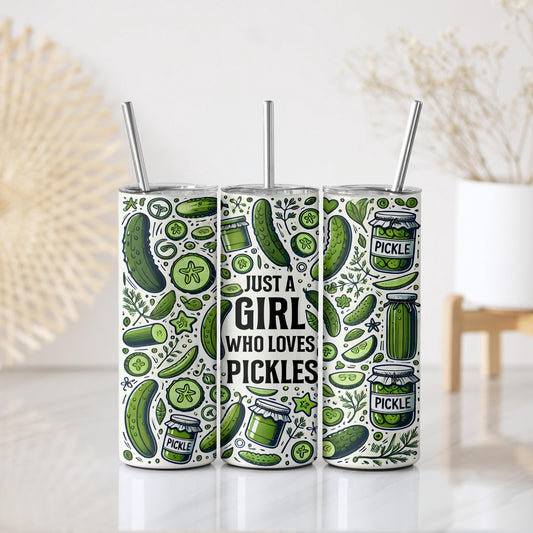 Just a Girl Who Loves Pickles Tumbler, Funny Pickle Lover Gift, Pickle Themed Travel Cup