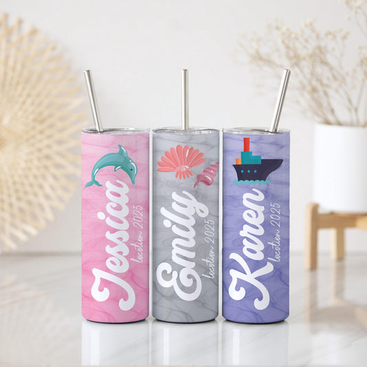 Customizable Matching Cruise Vacation Tumblers, Nautical Design Coastal Lover Gift