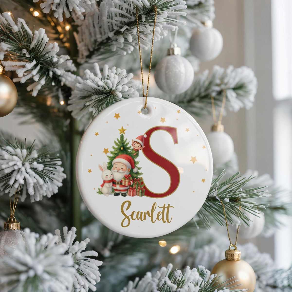 Personalized Ceramic Christmas Ornament, Custom Initial Keepsake