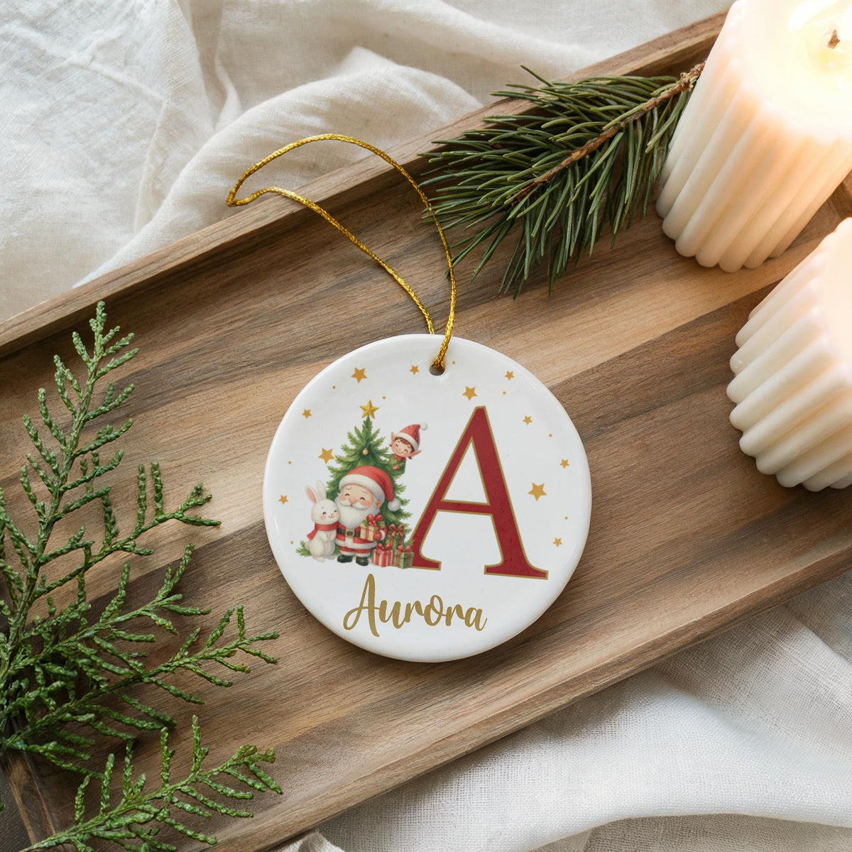 Personalized Ceramic Christmas Ornament, Custom Initial Keepsake