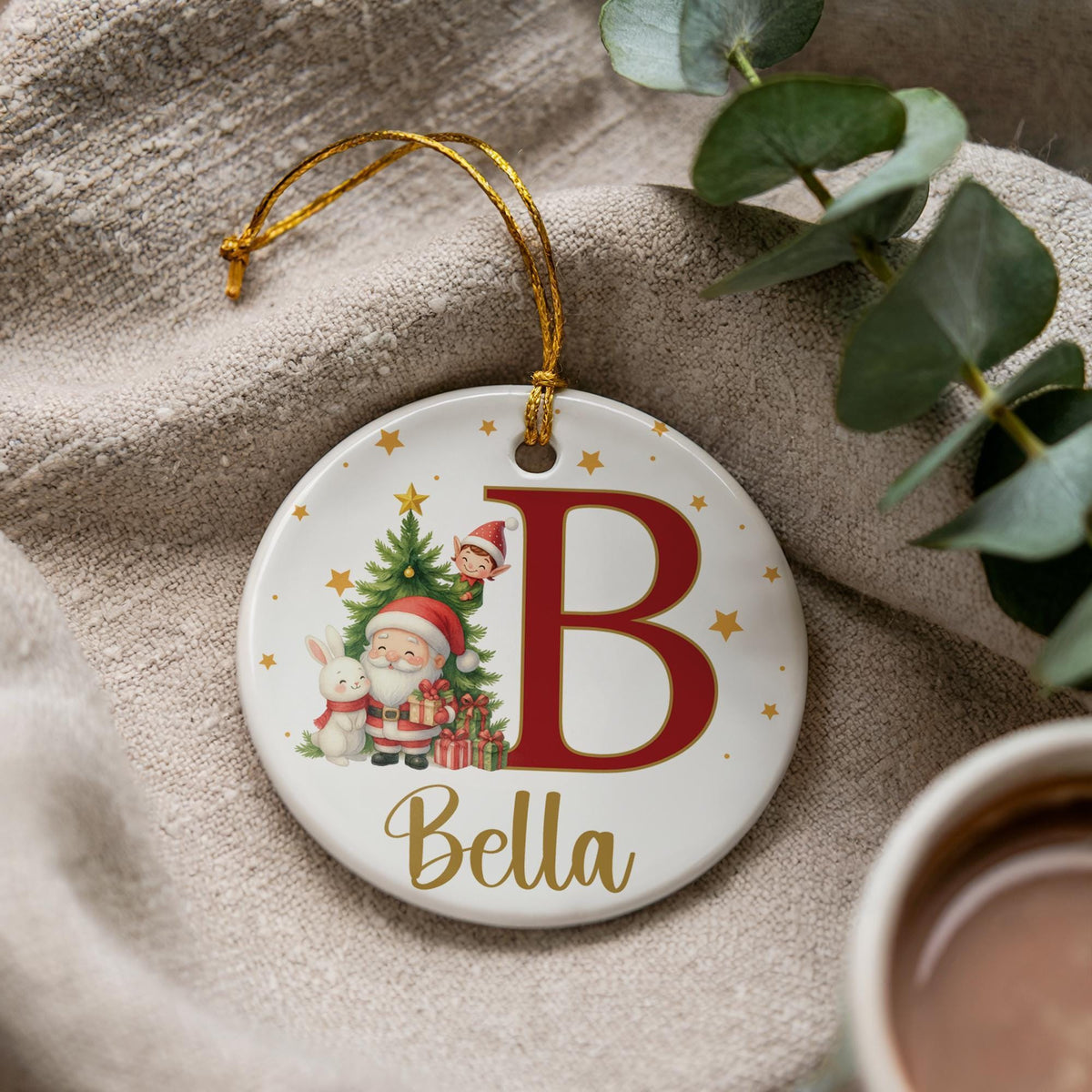 Personalized Ceramic Christmas Ornament, Custom Initial Keepsake