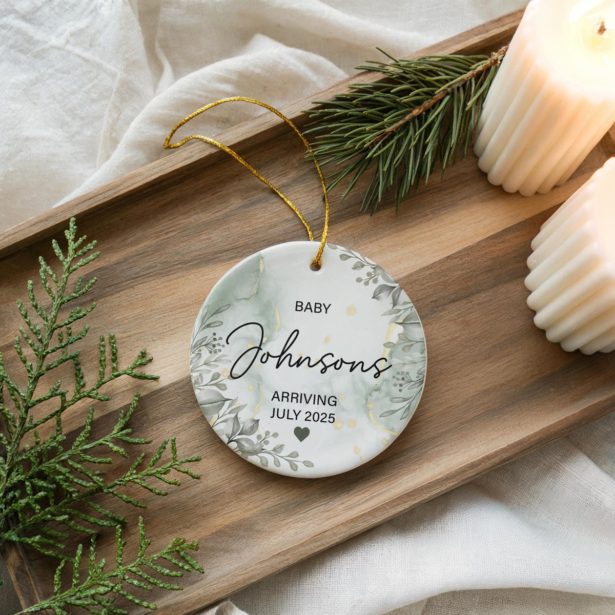 Personalized Baby Announcement Ornament, Custom Ceramic Keepsake