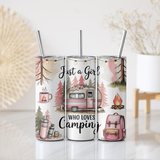 Just A Girls Who Loves Camping Stainless Steel Tumbler, Camping Lovers Insulated Tumbler Gift