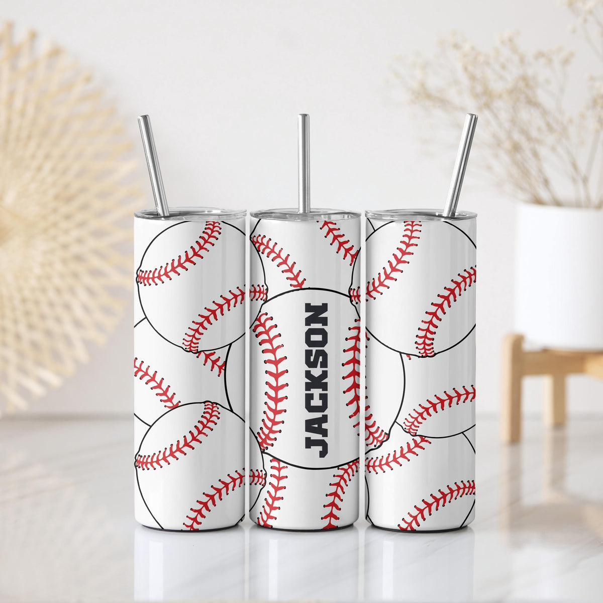Personalized Baseball Themed Stainless Steel Tumbler, Baseball Player Insulated Tumbler