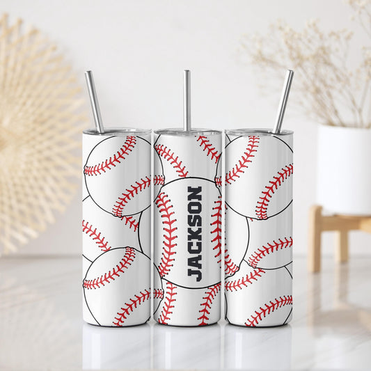 Personalized Baseball Themed Stainless Steel Tumbler, Baseball Player Insulated Tumbler