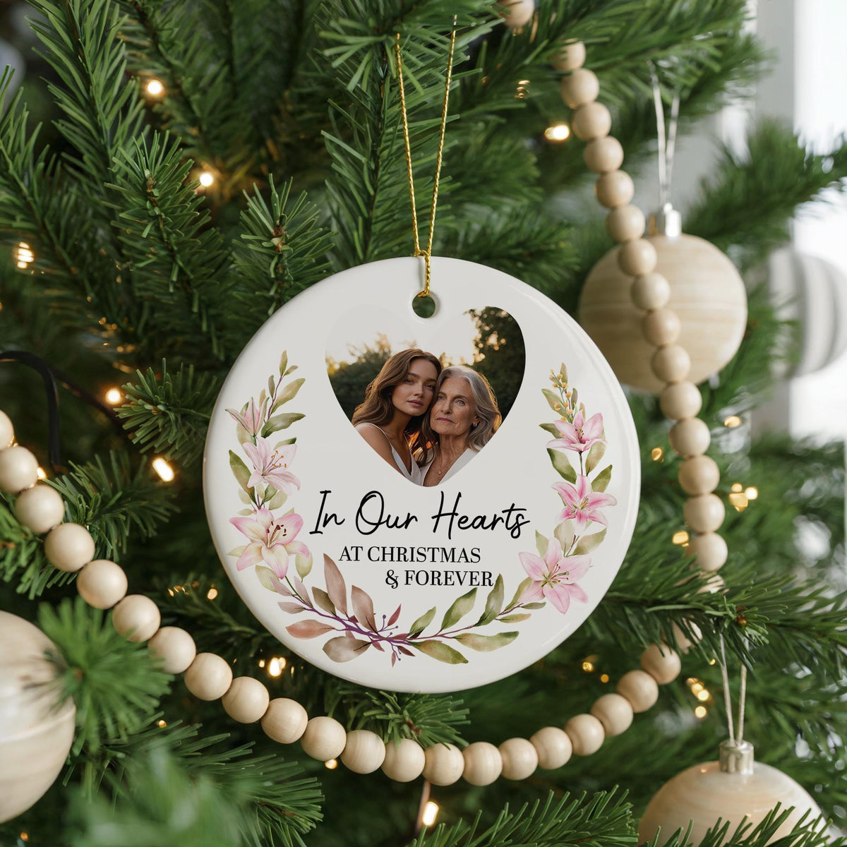 Personalized Memorial Photo Ornament, In Our Hearts Forever Keepsake