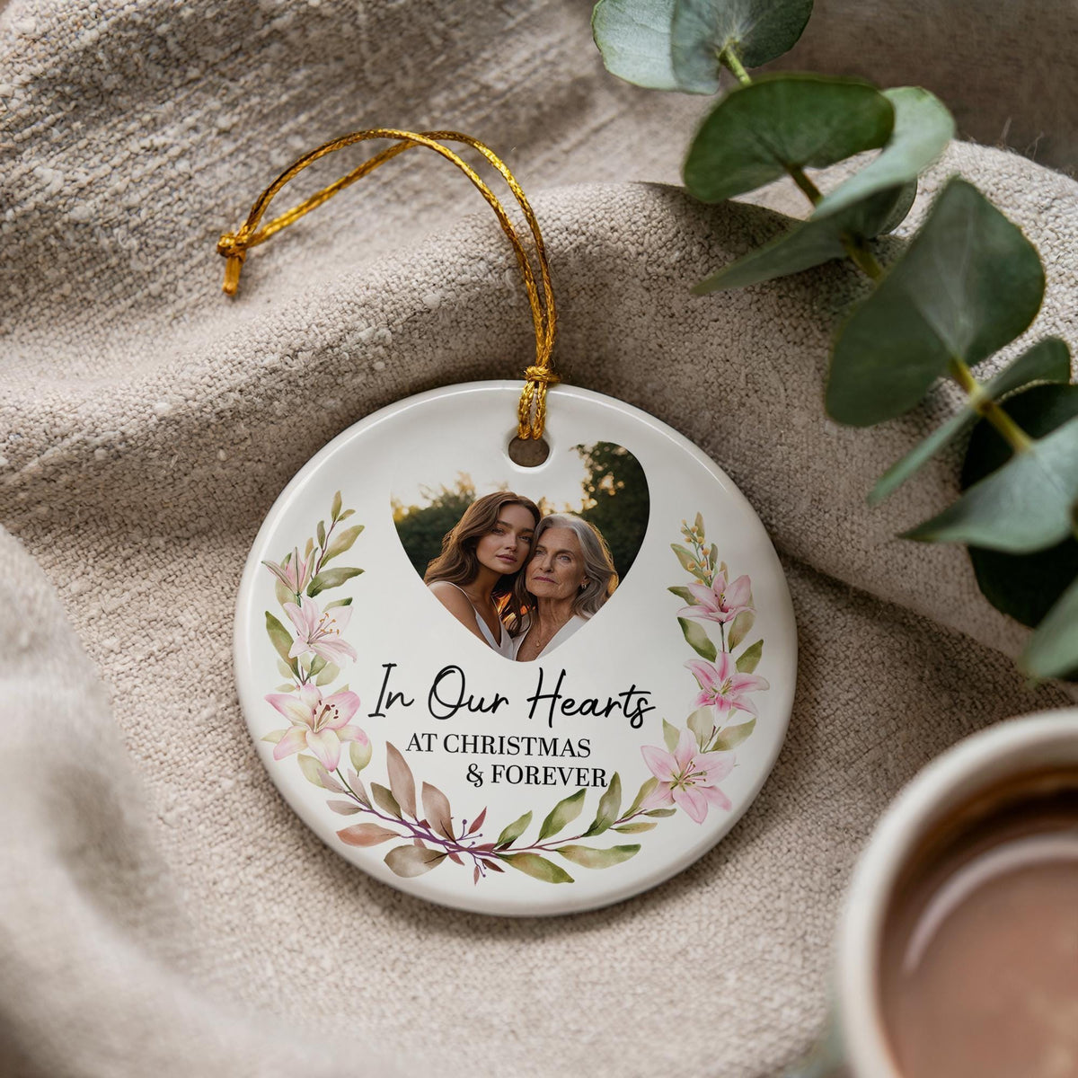 Personalized Memorial Photo Ornament, In Our Hearts Forever Keepsake