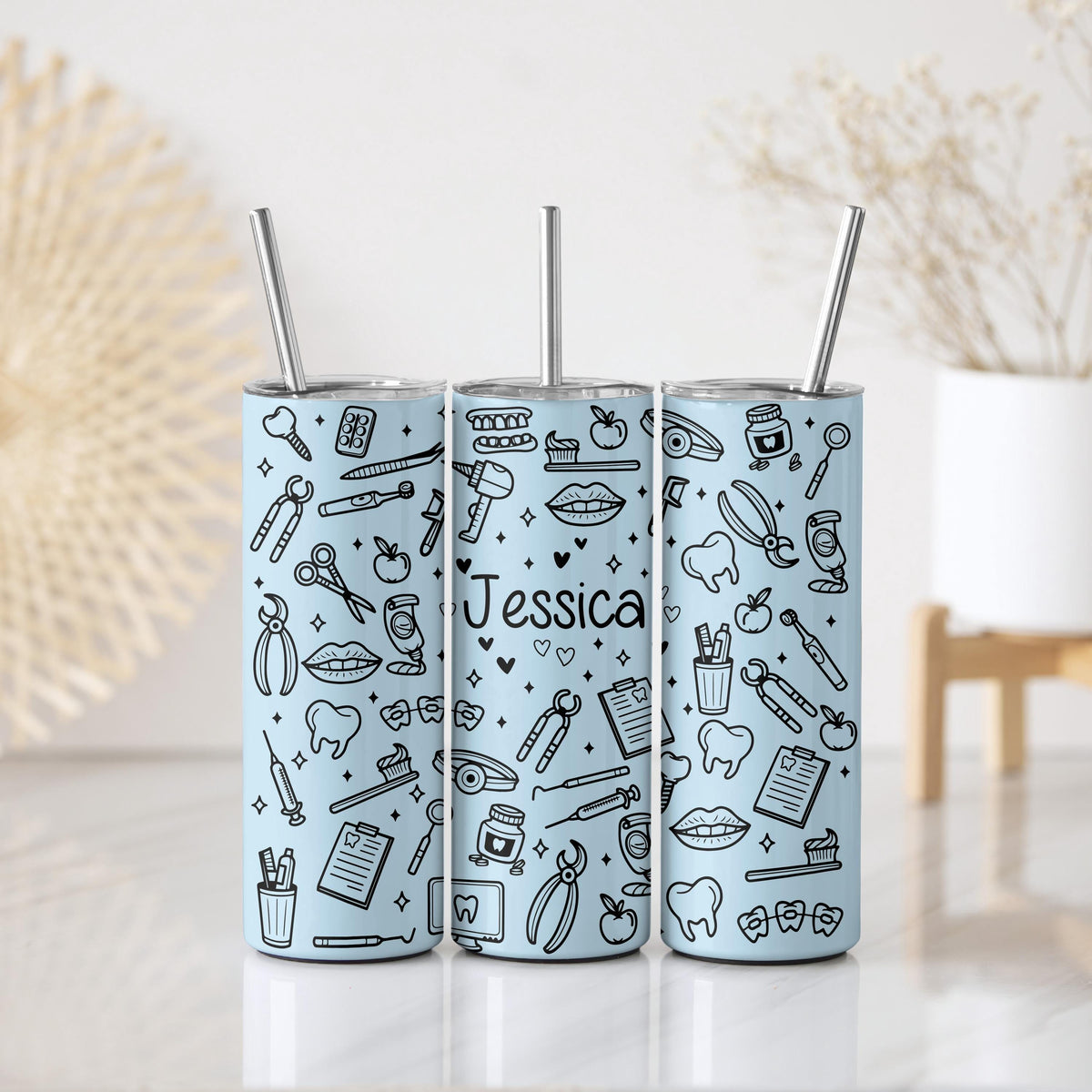 Custom Stainless Steel Tumbler For Dentists, Dental Assistant Work Tumbler With Straw