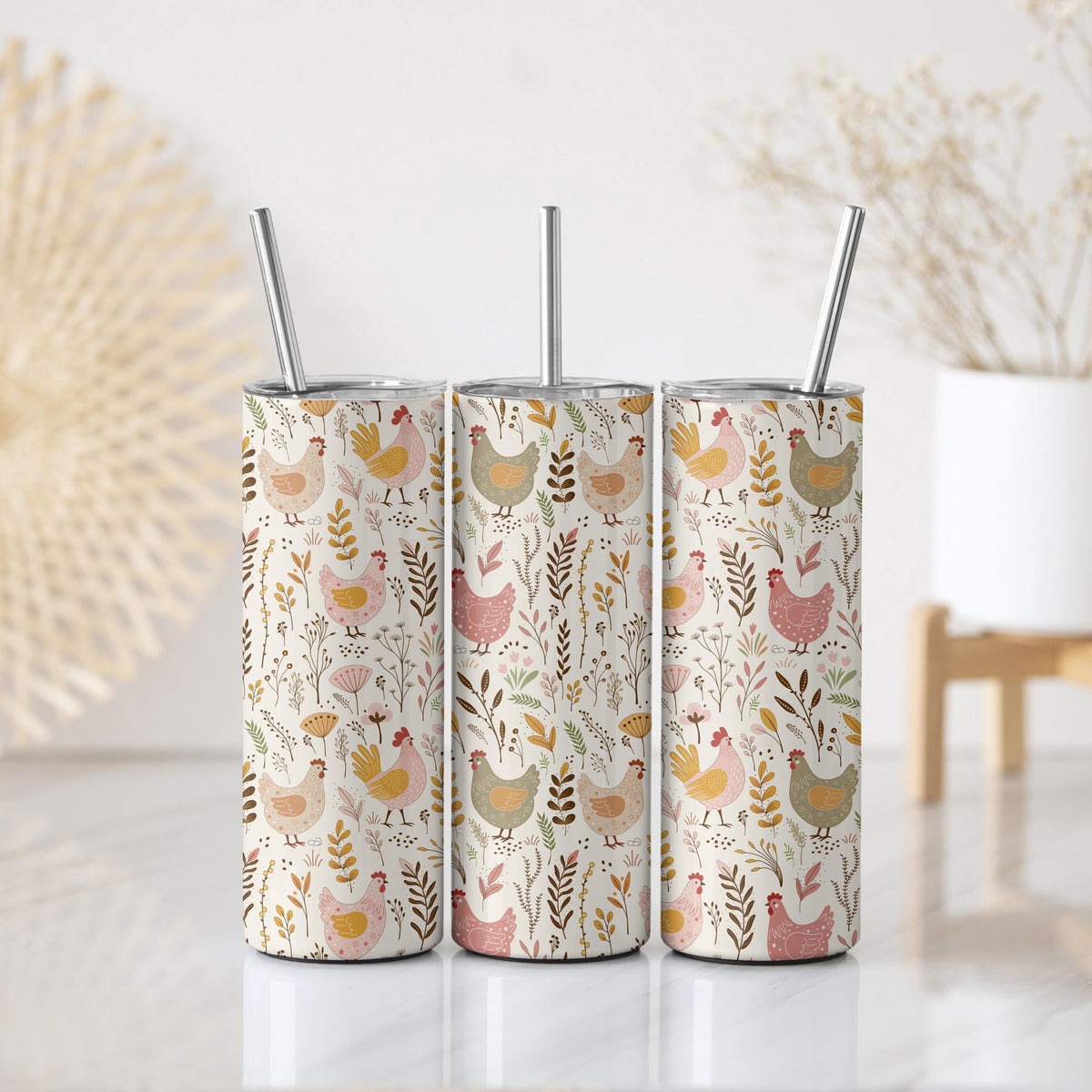 Chicken Themed Tumbler, Farmhouse Style Drinkware, Funny Chicken Stainless Steel Cup