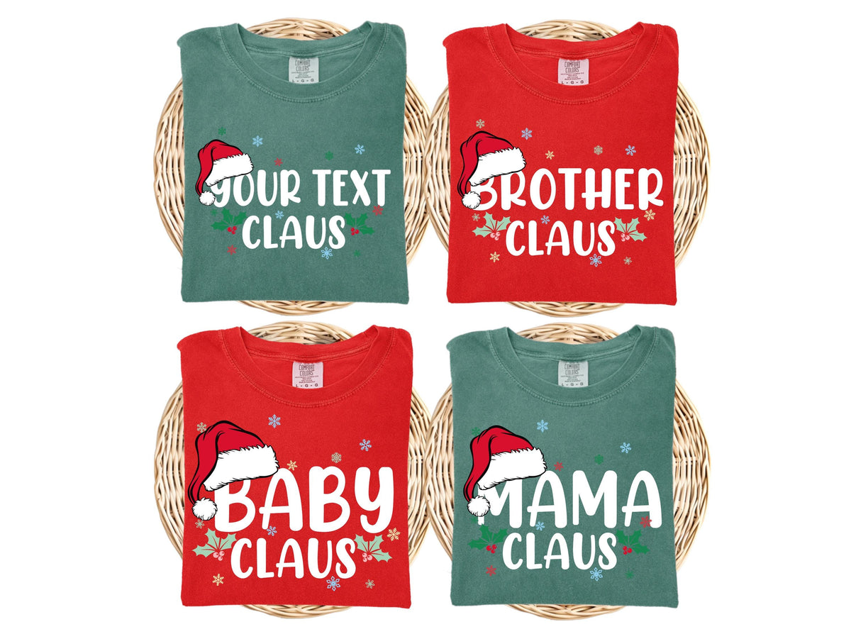 Comfort Colors® Personalized Claus Christmas Family Shirt, Custom Christmas Crew Matching Tees, Xmas Party Long Sleeve, Festive Holiday Tees