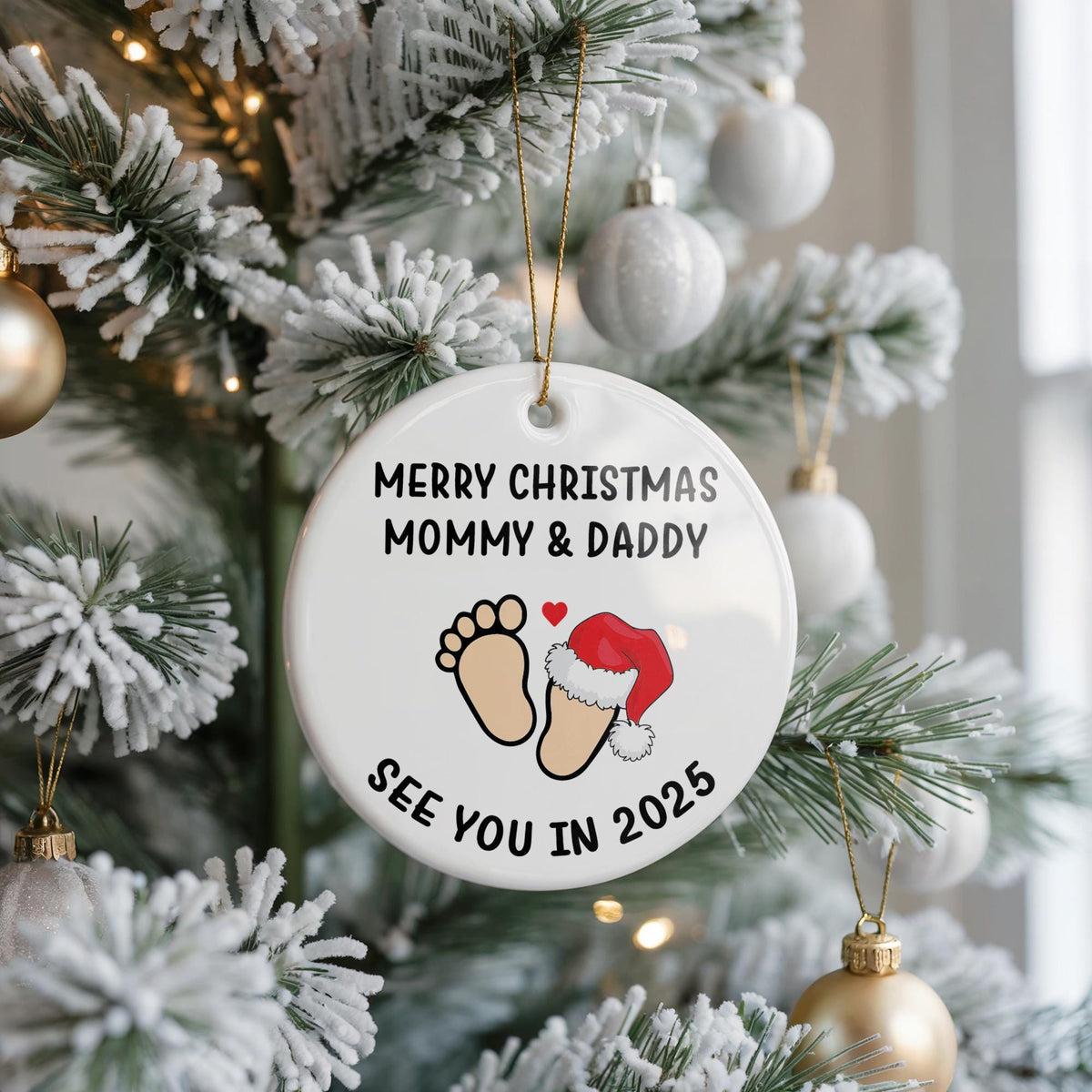 Pregnancy Announcement Christmas Ornament, Ceramic Baby Reveal