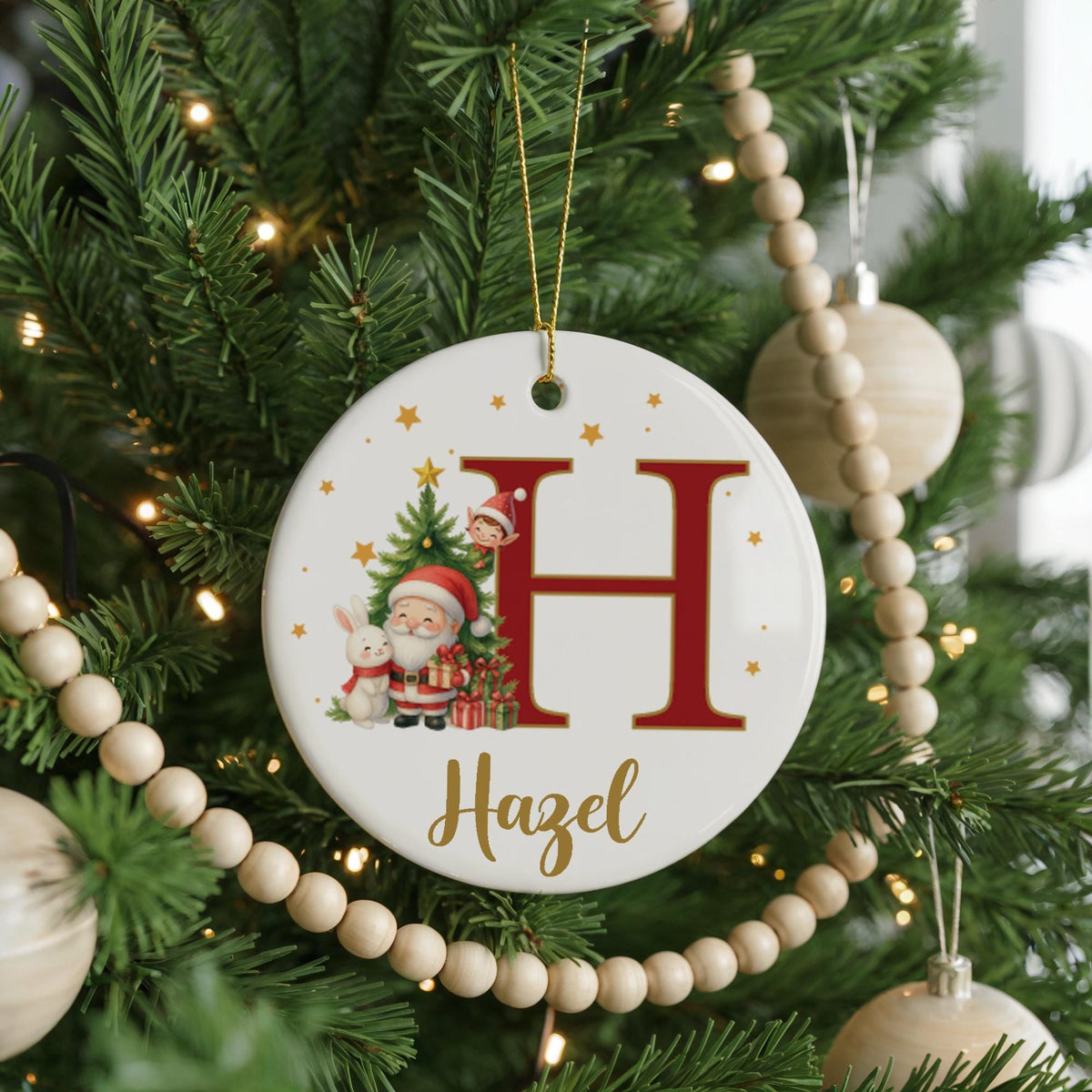 Personalized Ceramic Christmas Ornament, Custom Initial Keepsake