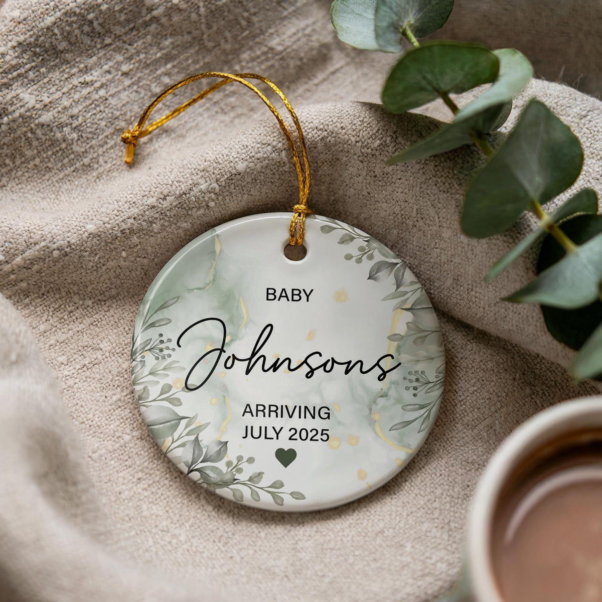 Personalized Baby Announcement Ornament, Custom Ceramic Keepsake