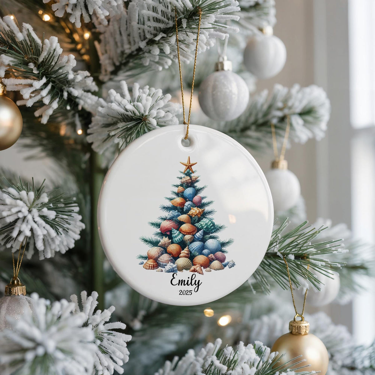 Coastal Christmas Ornament, Starfish Seashell Tree, Custom Keepsake