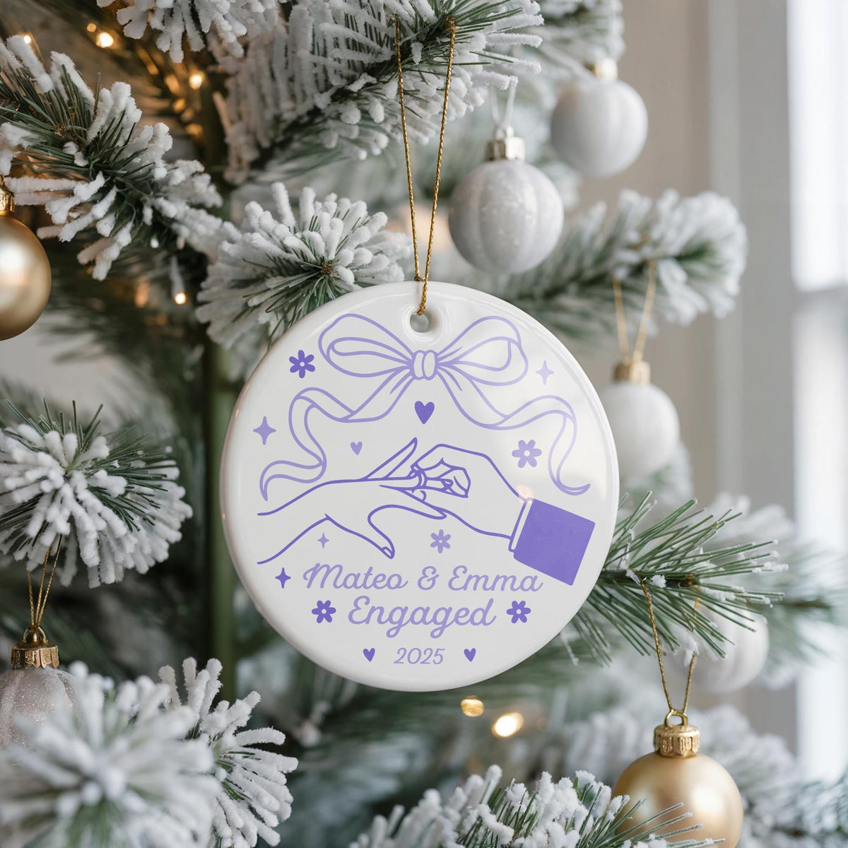 Personalized Engagement Ceramic Ornament, Custom Couple Names