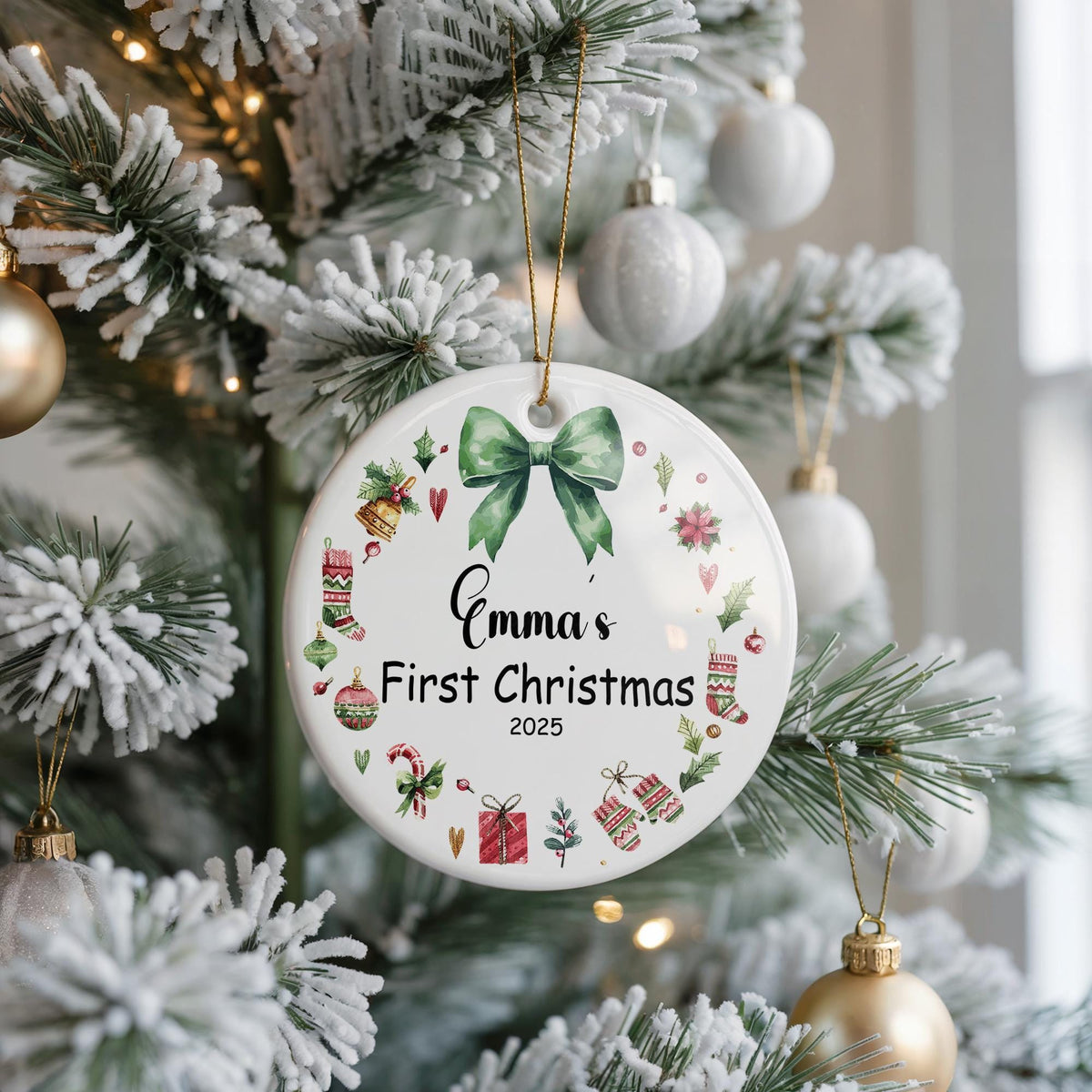 Personalized Baby's First Christmas Ornament, Custom Ceramic Keepsake