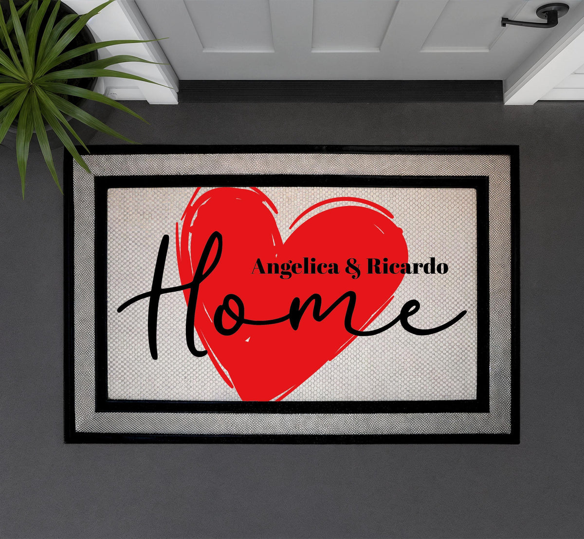 Personalized HOME Doormat, Custom Couple Names Welcome Mat, Romantic Heart Door Mat, Indoor-Outdoor Mat, Housewarming Gift for Newlyweds