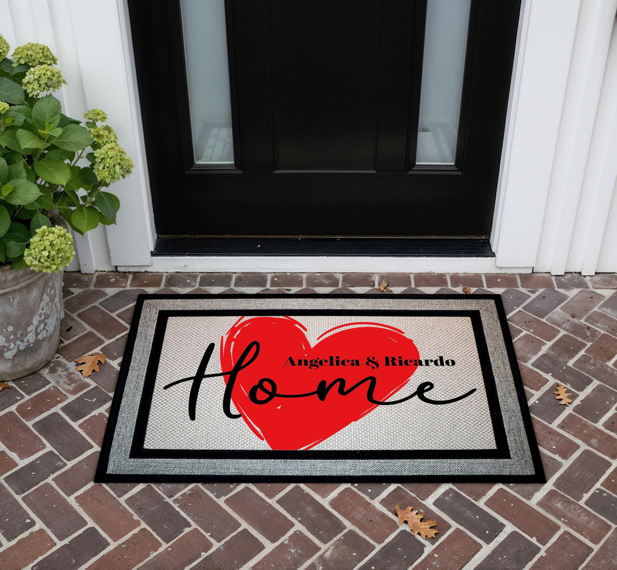 Personalized HOME Doormat, Custom Couple Names Welcome Mat, Romantic Heart Door Mat, Indoor-Outdoor Mat, Housewarming Gift for Newlyweds