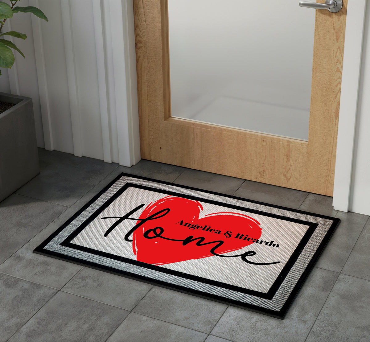 Personalized HOME Doormat, Custom Couple Names Welcome Mat, Romantic Heart Door Mat, Indoor-Outdoor Mat, Housewarming Gift for Newlyweds